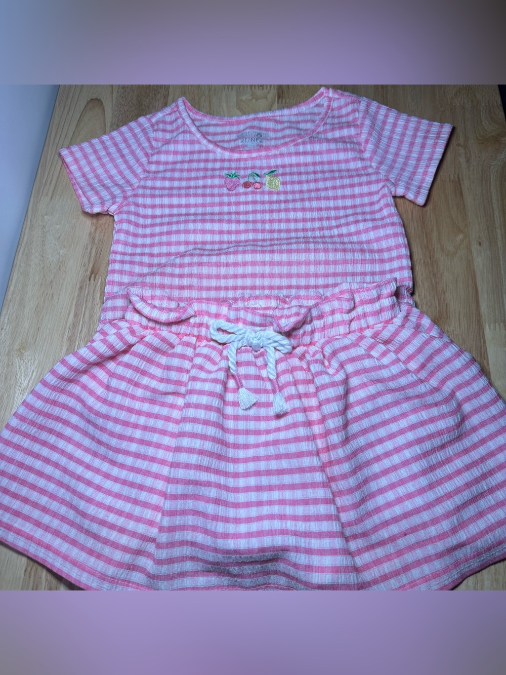 Toddler Girls 2T Pink White Short Sleeve Top Skort Set Fruit Embroidered Preppy